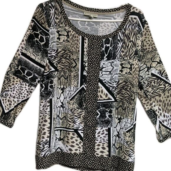 NWT Dana Buchman Top Women Medium Animal Prints 3/4 Sleeves Boatneck M NEW - Picture 3 of 10